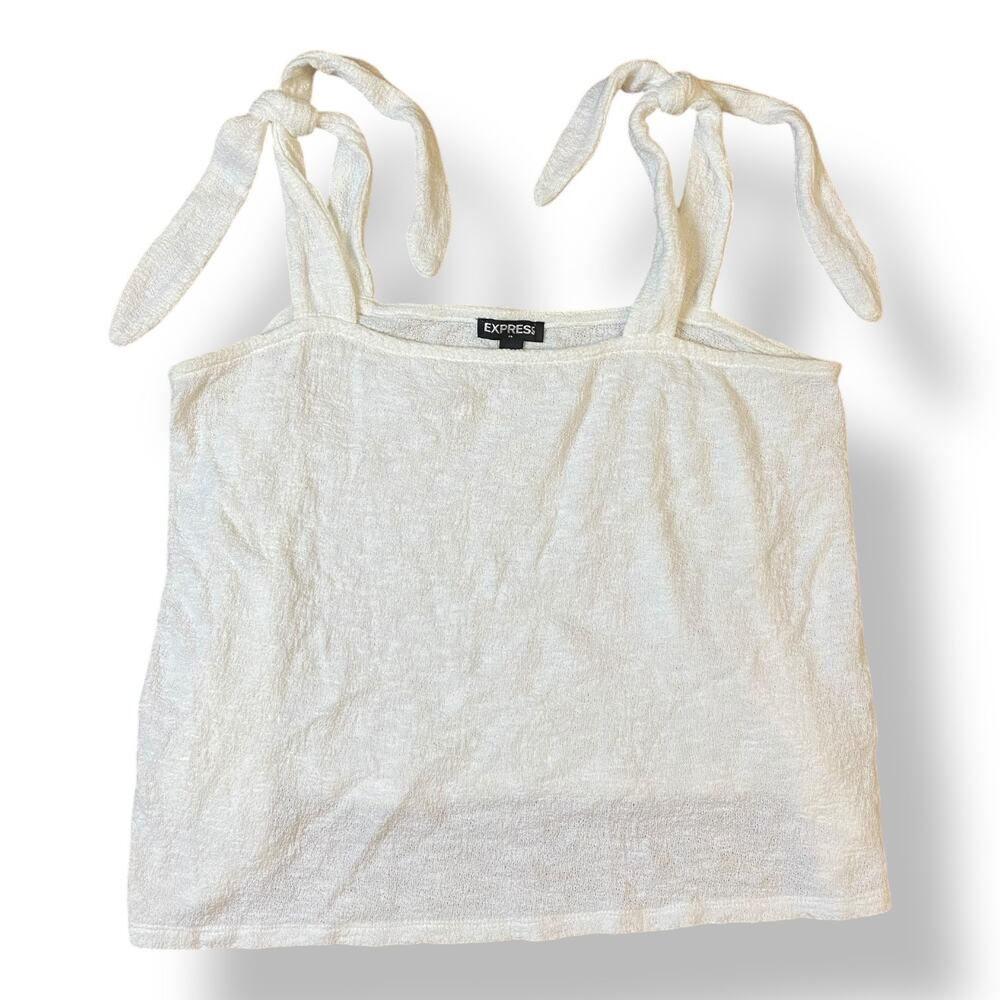 Express Boho Tie Strap Cropped Tank Top Womens‎ Size S White Cottagecore